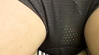 Solo twink flexes ass cheeks with special fetish underwear