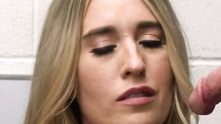 Big tit milf gags on two officers in the backroom