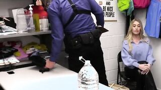 Big tit milf gags on two officers in the backroom