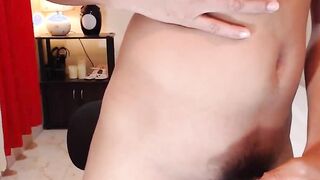 Trans blonde jerks off and cums on private webcam show