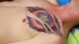 Emotional tattoed twinks trade sensual caresses before sans protection beating