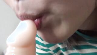 Kinky Asian teenager swallows plastic cock homemade