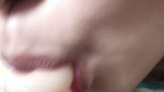 Kinky Asian teenager swallows plastic cock homemade