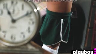 Adorable Canadian tiny titted 18 year old Hailey Afton passion pose into goddess clothes