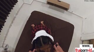 Amateur Thai barely legal Cherry inside Hottie uniform plowed by a huge white cock