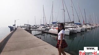 Amateur Thai barely legal Cherry inside Hottie uniform plowed by a huge white cock
