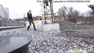 Vanessa Hell Stands And Pees Near Railway