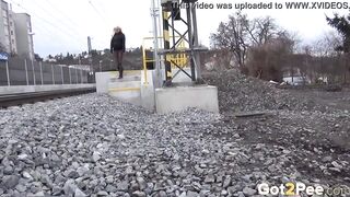 Vanessa Hell Stands And Pees Near Railway