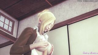 Attack on titans Anime 3D - Annie Head, Boobjob and Fuck inside a tatami