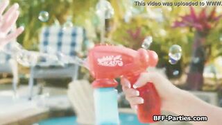 Sharing long penis after foursome pool party