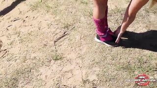 Bae blonde masturbates into park after getting all sweaty / FULL ON RED - MELODY ANTUNES