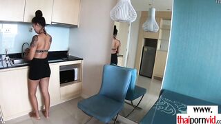 Irresistible plowed session with a big titted amateur Thai 18 year old Polly into the kitchen