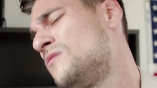 Handsome horny guy gets fucked with dildo and big fat cock