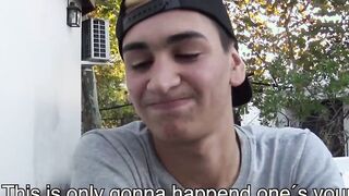 Latino twink fucked bareback doggystyle gets jizz in mouth