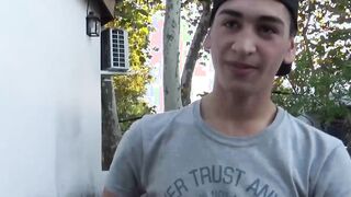 Latino twink fucked bareback doggystyle gets jizz in mouth