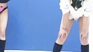 Sexy Japanese sluts piss themselves while we watch them