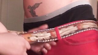 Amateur guy jerks off to horny thick woman riding big dick