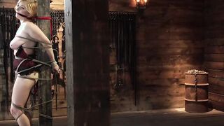 Natural busty damsel tormented in rope bondage