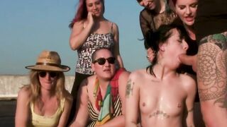 Tattooed babe gets banged on rooftop in public