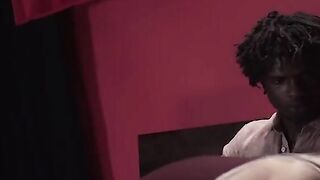 A sporty young man feels his ebony lovers penetration