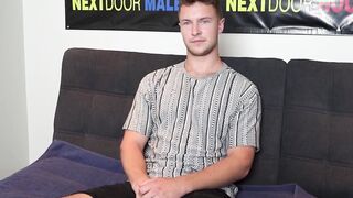 Tall handsome guy interviewed before he solo masturbated