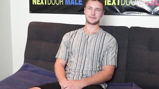 Tall handsome guy interviewed before he solo masturbated