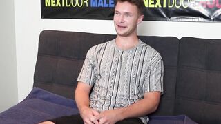 Tall handsome guy interviewed before he solo masturbated