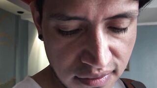 Latino straight dude sucks dick and gets naked for cash