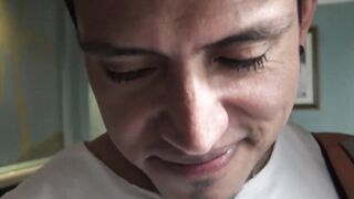 Latino straight dude sucks dick and gets naked for cash