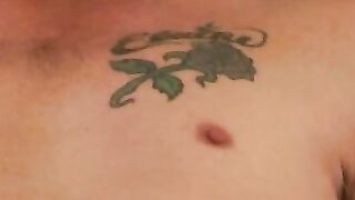 Inked mature stud teases with butthole in wanking solo