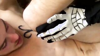 Naughty ftm Luke sucks Zack Grays huge cock in skeleton suit
