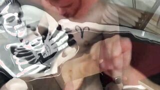 Naughty ftm Luke sucks Zack Grays huge cock in skeleton suit