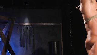 Black gay suspended and anal plugged