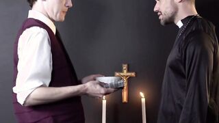 Catholic twink gags on ministers dick before crude beating