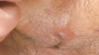 Horny Japanese twink bushy ass close up stroking dick solo