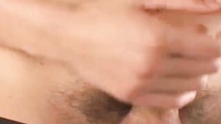 Horny Japanese twink bushy ass close up stroking dick solo
