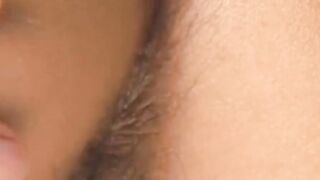 Horny Japanese twink bushy ass close up stroking dick solo