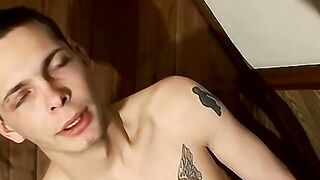 Straight thug is looking at the camera while stroking cock