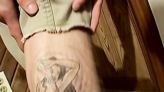 Straight thug is looking at the camera while stroking cock
