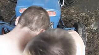 Hard working twinks have an ass banging threeway at the farm
