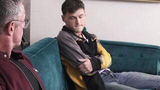 Twink Gay teen gives shy stepdad a best blowjob