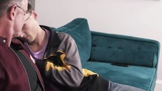 Twink Gay teen gives shy stepdad a best blowjob