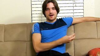 Handsome young Krys Perez jerks off after the interview