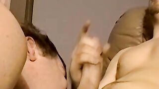 Good looking brown haired hunk wanks his fat fuck stick