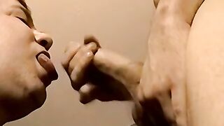 Good looking brown haired hunk wanks his fat fuck stick