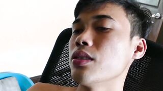 Skinny Asian twink barebacking hard with an older gay dude