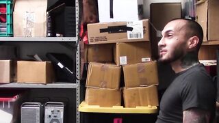 Young tattooed shoplifter barebacked hard by an Ebony guard Hoe 2