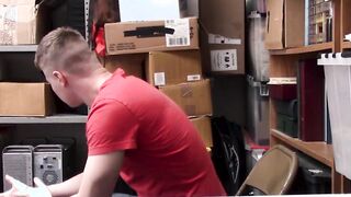 Bearded security officer pounding young thiefs tight ass