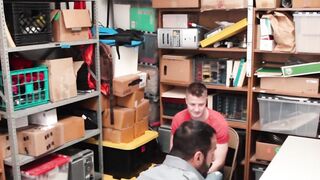Bearded security officer pounding young thiefs tight ass