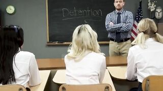 Fat cock for three coeds besties in class
